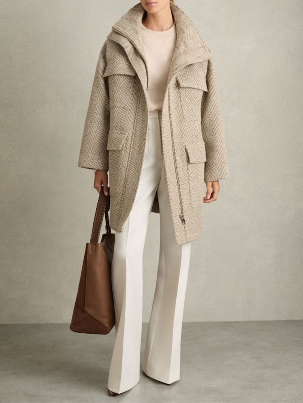REISS | $770 Amora Oversized Herringbone Wool/Alpaca Blend Coat